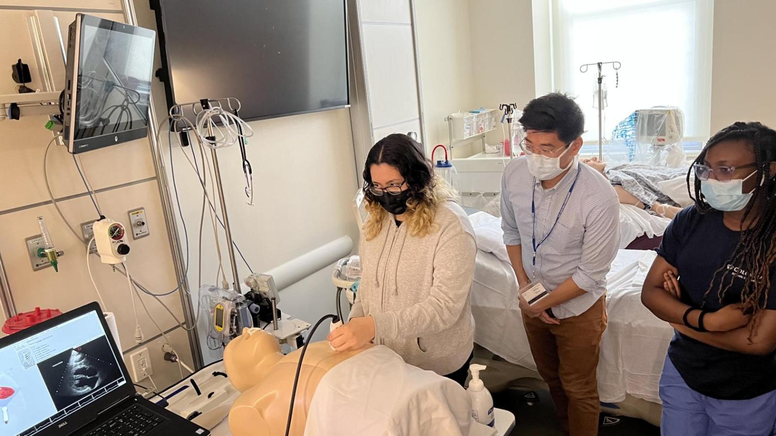 Student using echocardiography simulator