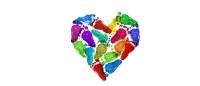 Colorful heart composed of children's footprints